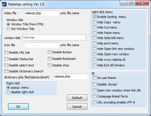Nabetap Setting window